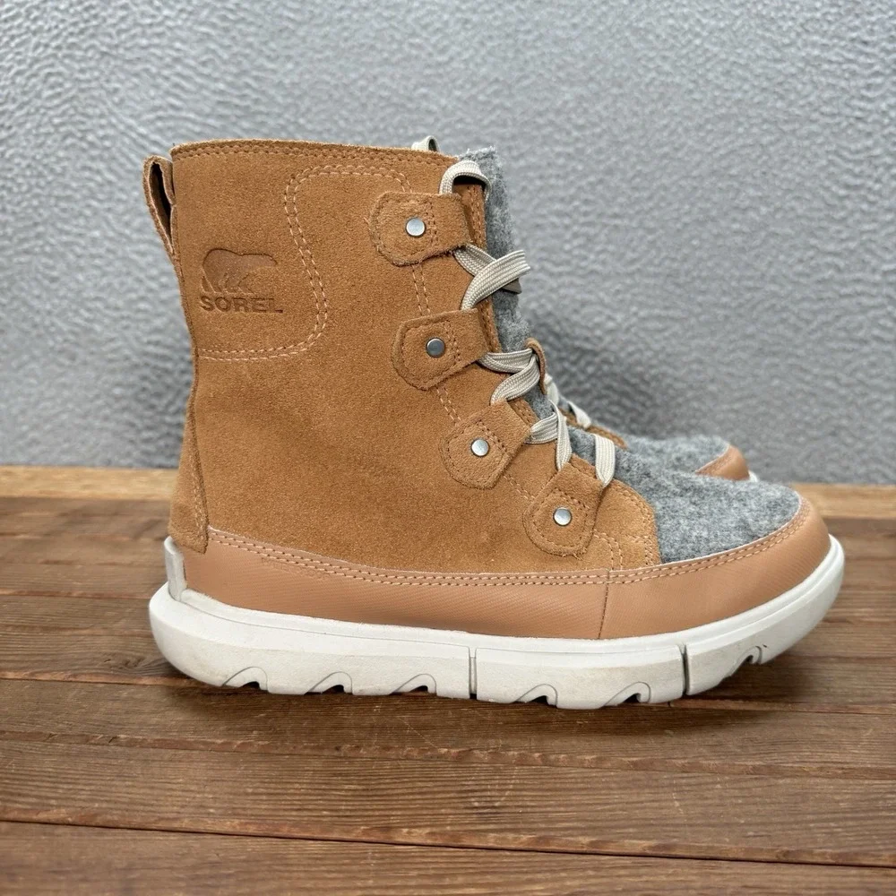 Sorel Boots Womens 7.5 Brown Gray Explorer II‎ Joan Waterproof Boot Outdoors